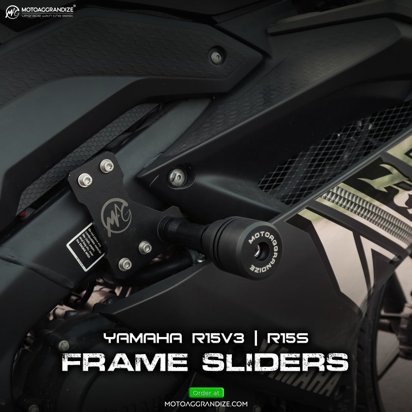 Motoaggrandize Frame Sliders for Yamaha R15 V2 | R15 V3 | R15S | MT-15